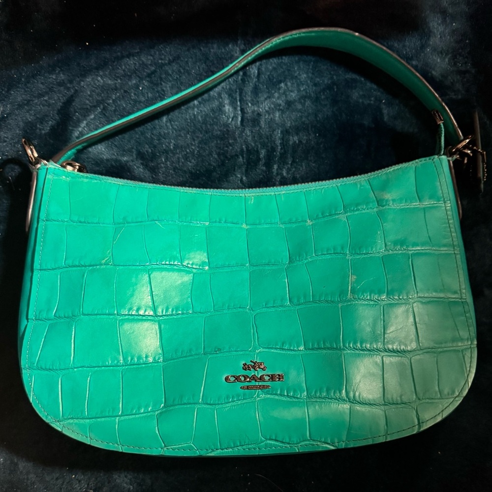 Coach Turquoise Embossed Leather Shoulder Bag